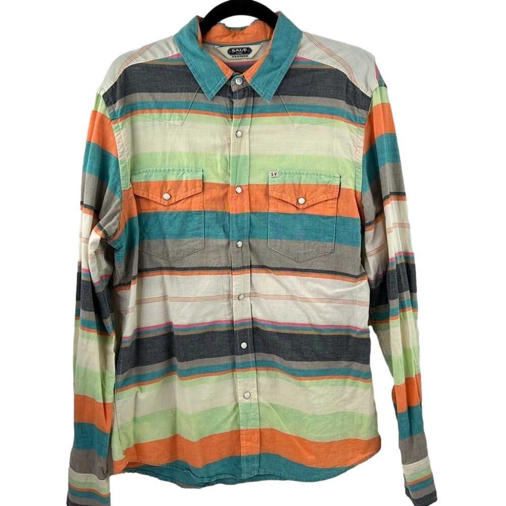 Salt Valley Western Men's Retro Wide Striped Button Down Shirt